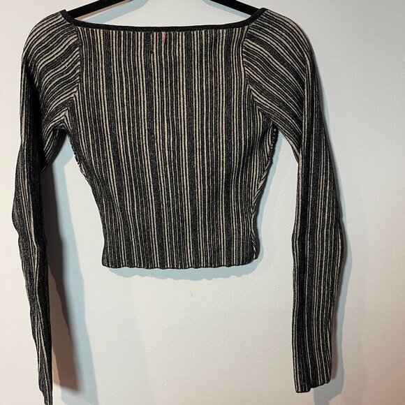 MISA Los Angeles Karen Striped Off-The-Shoulder Crop Top,  Small-Blk/Beige - NWT - Picture 2 of 6